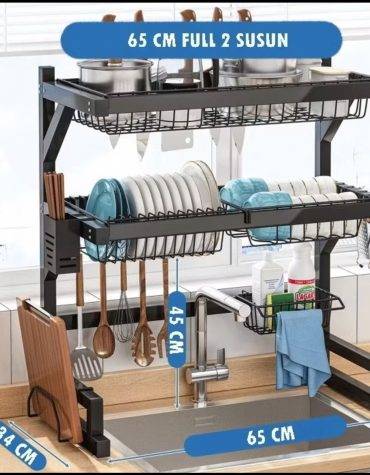 Rak Piring Wastafel Stainless Steel 65cm 2 Susun Dengan Aksesoris