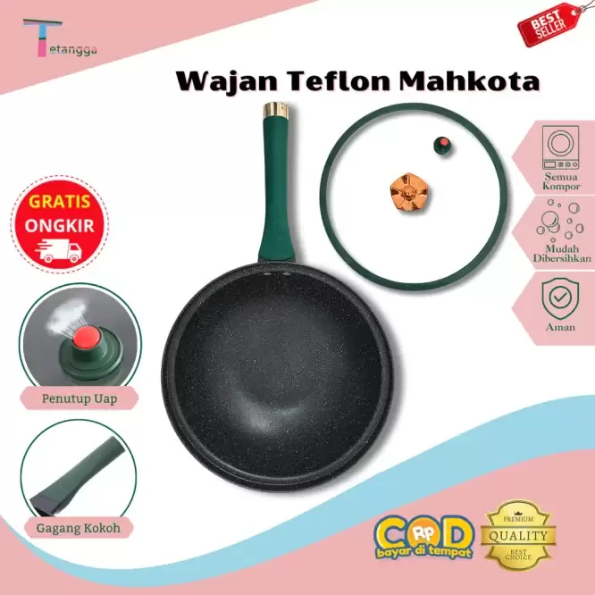 Wajan Teflon anti lengket tutup kaca 32 cm - Gambar 2