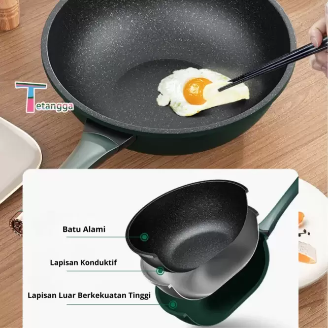 Wajan Teflon anti lengket tutup kaca 32 cm - Gambar 3