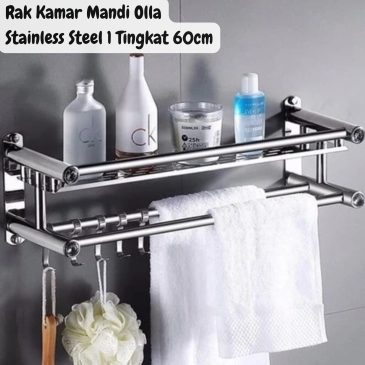 Rak Kamar Mandi Olla Stainless Steel Tingkat Dengan Gantungan Handuk