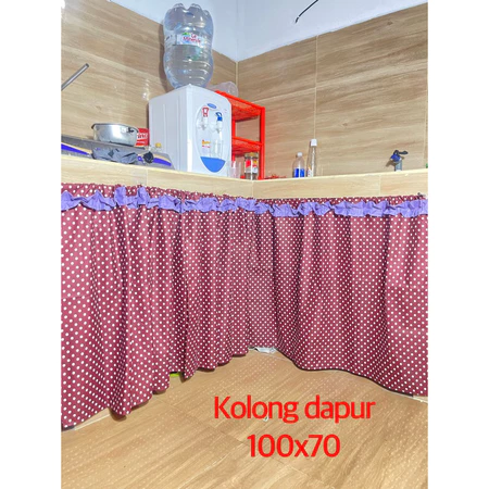 Gorden Penutup Kolong Meja Dapur Polkadot Coklat 100x70cm