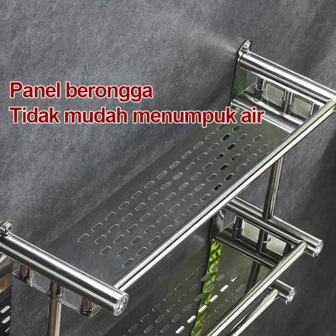 Rak Kamar Mandi Olla Stainless Steel 3 Tingkat 50cm Dengan Gantungan Handuk - Gambar 4