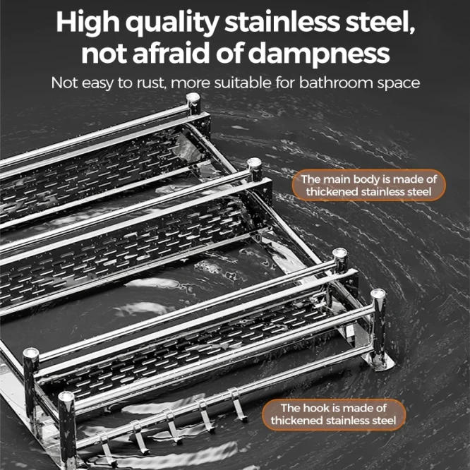Rak Kamar Mandi Olla Stainless Steel 3 Tingkat 50cm Dengan Gantungan Handuk - Gambar 5