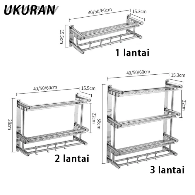 Rak Kamar Mandi Olla Stainless Steel 3 Tingkat 50cm Dengan Gantungan Handuk - Gambar 9