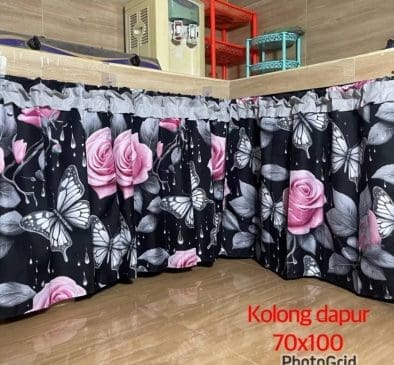 Gorden Penutup Kolong Meja Dapur Baterflay Hitam 100x70cm