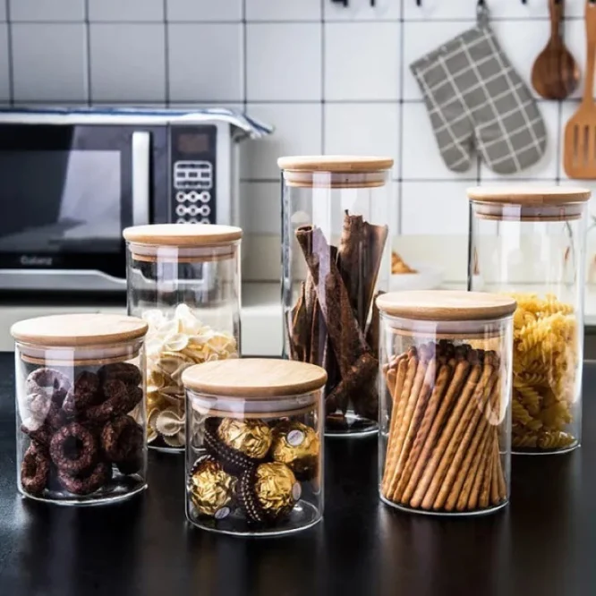 Toples Kaca Transparan Dengan Tutup Kayu Kedap Udara Toples Kopi dan Gula 750ml - Gambar 3