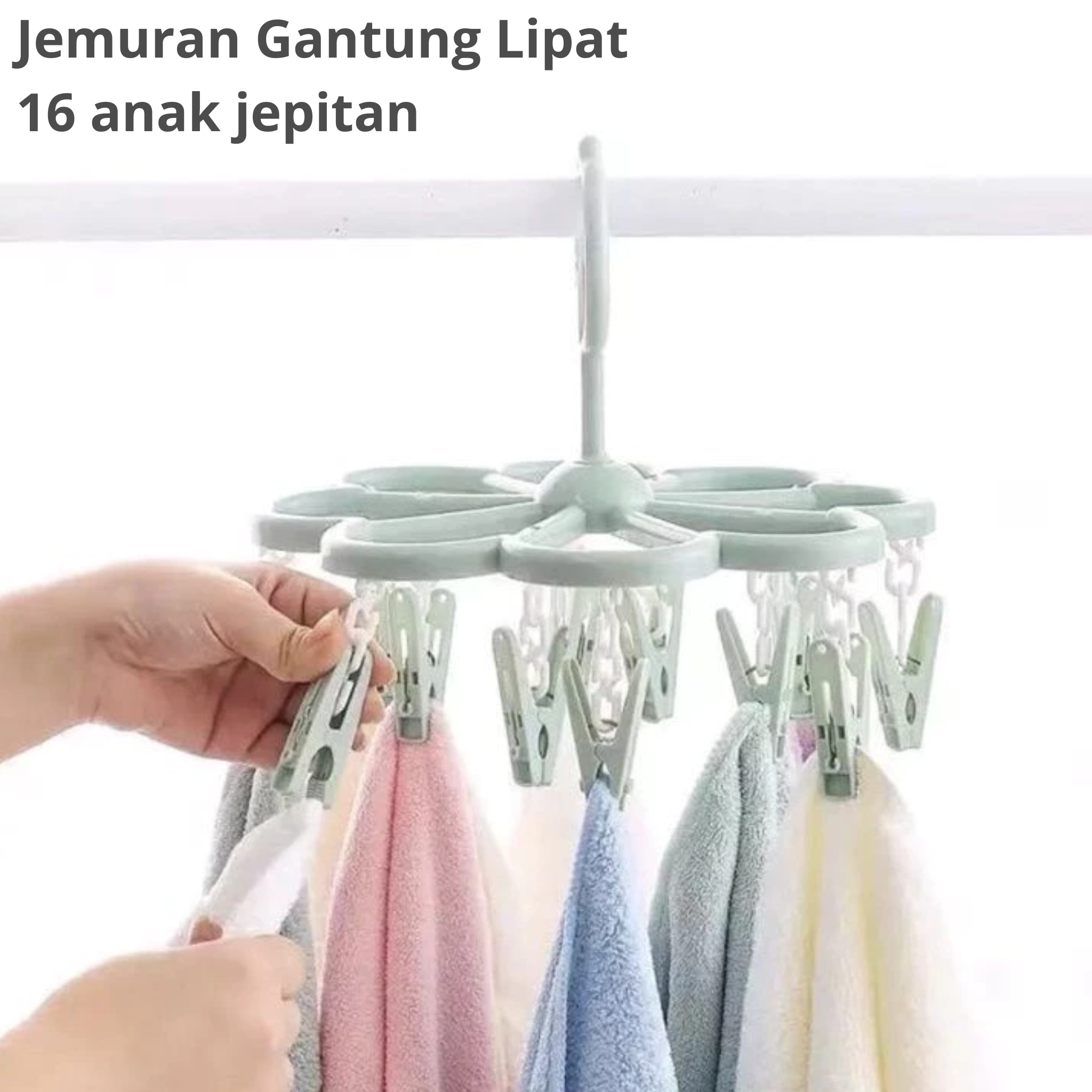 Jemuran Gantung Lipat Jepit Kaos Kaki dan Pakaian Dalam Dengan 16 Anak Jepitan Berputar 360 Derajat