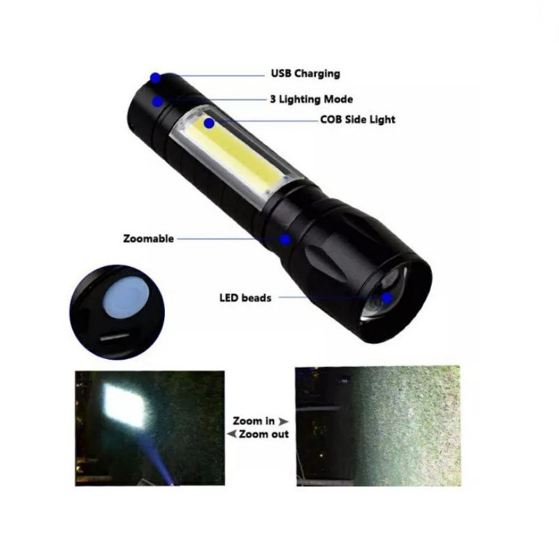 SENTER MINI XPE COB LED Zoom Rechargeable - Gambar 4