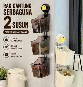 Rak gantung tempel tempat penyimpanan bumbu dapur dan sayur serbaguna 2 susun