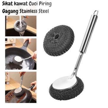 Sikat kawat Cuci Piring Alat Gosok Peralatan Dapur Gagang Stainless Steel