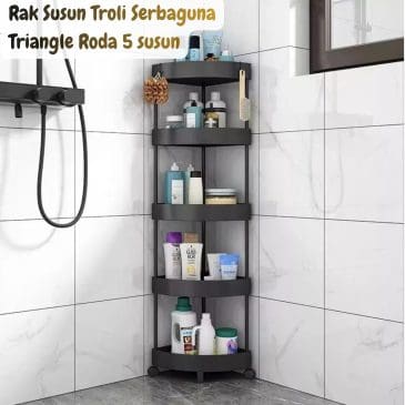 Rak Susun Troli Serbaguna Triangle Plastik Dengan Roda 5 susun