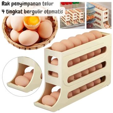 Rak tempat penyimpanan telur 4 tingkat bergulir otomatis model kotak