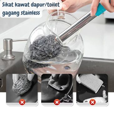 Sikat kawat multifungsi pembersih dapur/toilet gagang stainless