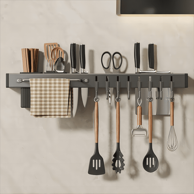 Rak Gantung Pisau dan Alat Masak + Tempat Sendok Stainless Steel 60cm - Gambar 5