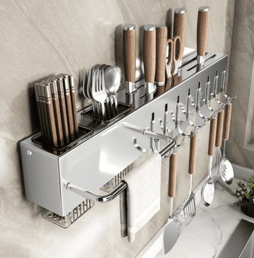 Rak Gantung Dapur Multifungsi Tanpa Bor Stainless Steel Ukuran 40cm