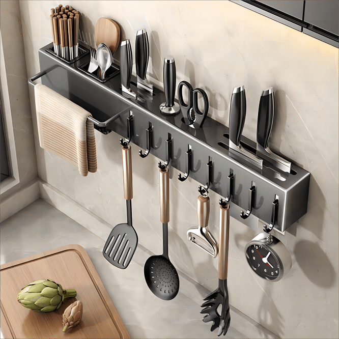 Rak Gantung Pisau dan Alat Masak + Tempat Sendok Stainless Steel 60cm - Gambar 6