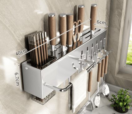 Rak Gantung Dapur Multifungsi Tanpa Bor Stainless Steel Ukuran 40cm - Gambar 4