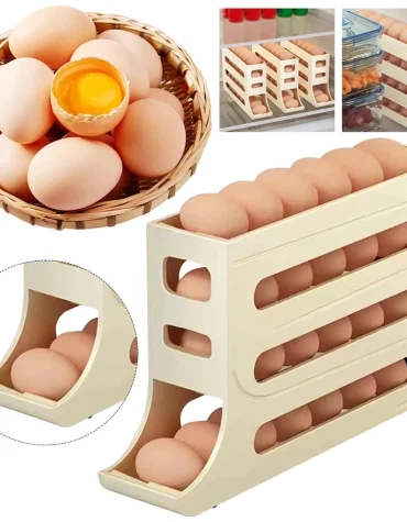 Rak tempat penyimpanan telur 4 tingkat bergulir otomatis model kotak