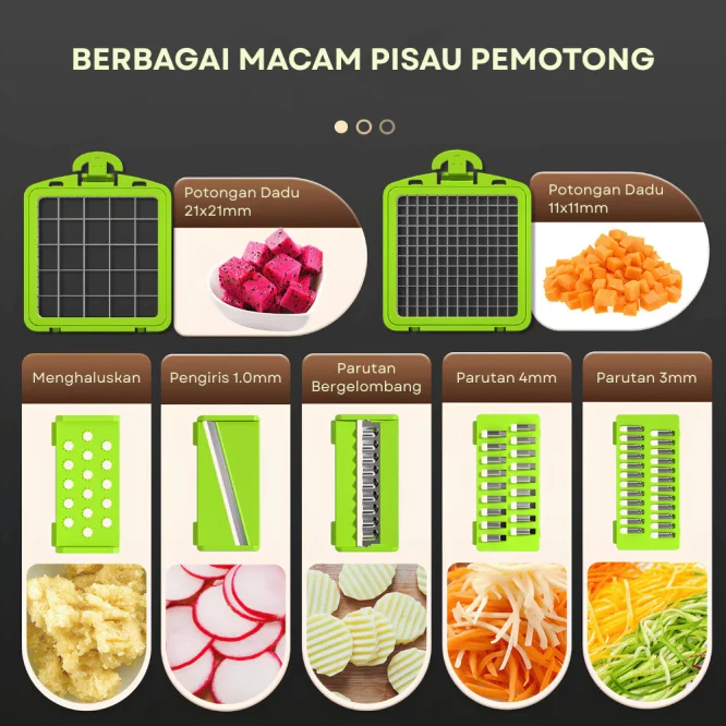 Parutan Serbaguna Pemotong Sayur Pengiris Buah Multifungsi 16in1 - Gambar 4