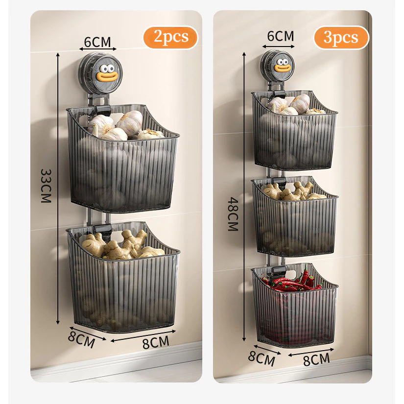 Rak gantung tempel tempat penyimpanan bumbu dapur dan sayur serbaguna 3 susun - Gambar 5