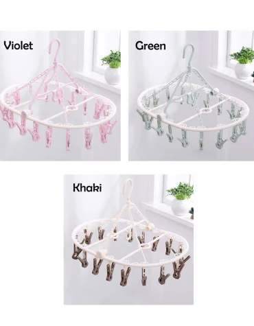 Jemuran Gantung Lipat Jepit Kaos Kaki dan Pakaian Dalam dengan 32 anak jepitan berputar 360 derajat model bulat