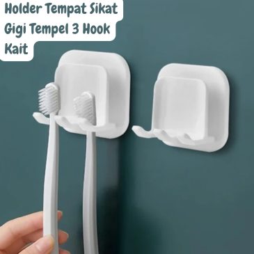 Holder Tempat Sikat Gigi Tempel 3 Hook Kait