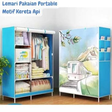Lemari Pakaian Portable Kain Gulung Atas Motif Kereta Api