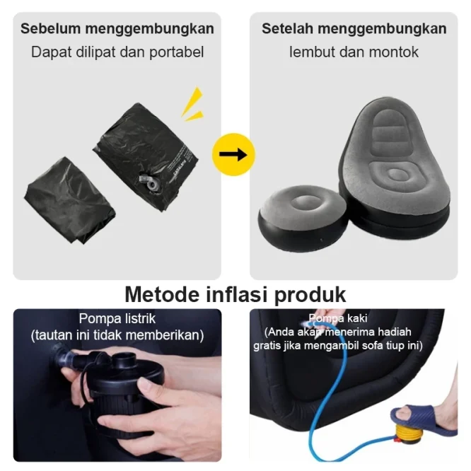 Sofa Angin Portable Jumbo dengan Penopang kaki + Pompa - Gambar 6
