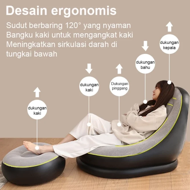 Sofa Angin Portable Jumbo dengan Penopang kaki + Pompa - Gambar 7