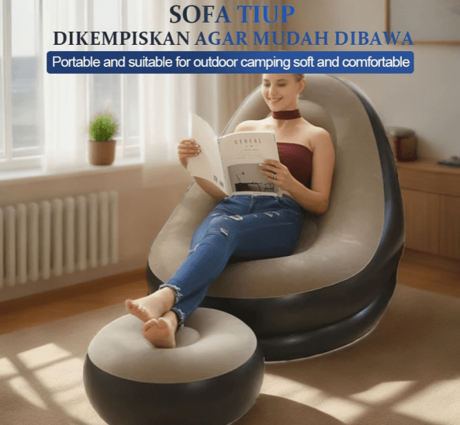 Sofa Angin Portable Jumbo dengan Penopang kaki + Pompa