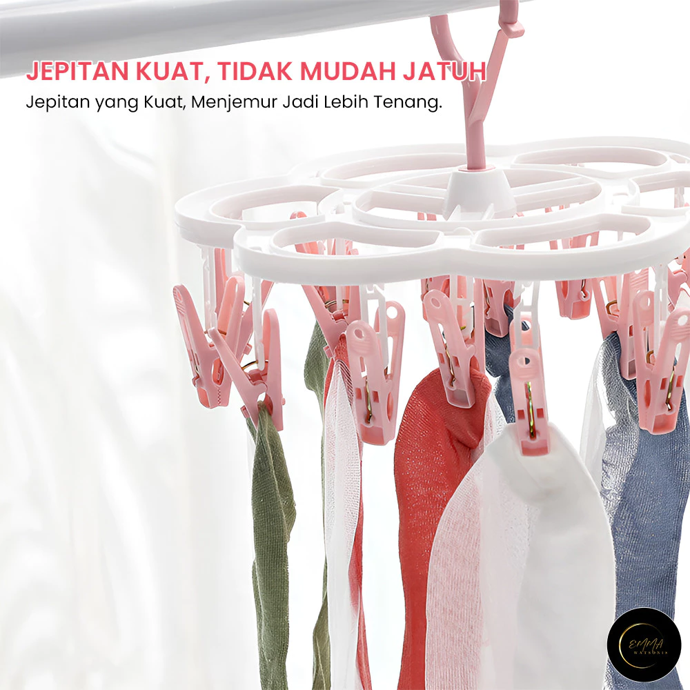 Jemuran Gantung Lipat Jepit Kaos Kaki dan Pakaian Dalam dengan 32 anak jepitan berputar 360 derajat model bulat - Gambar 4