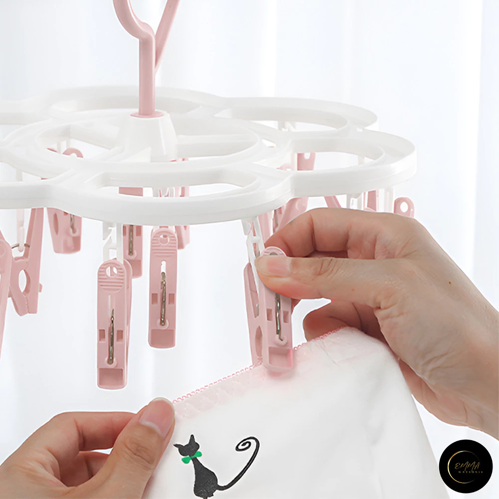 Jemuran Gantung Lipat Jepit Kaos Kaki dan Pakaian Dalam dengan 32 anak jepitan berputar 360 derajat model bulat - Gambar 5