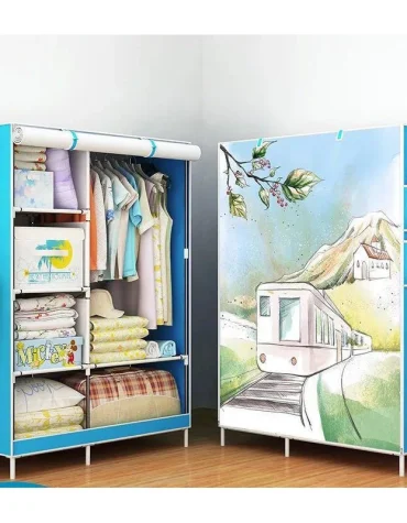 Lemari Pakaian Portable Kain Gulung Atas Motif Kereta Api