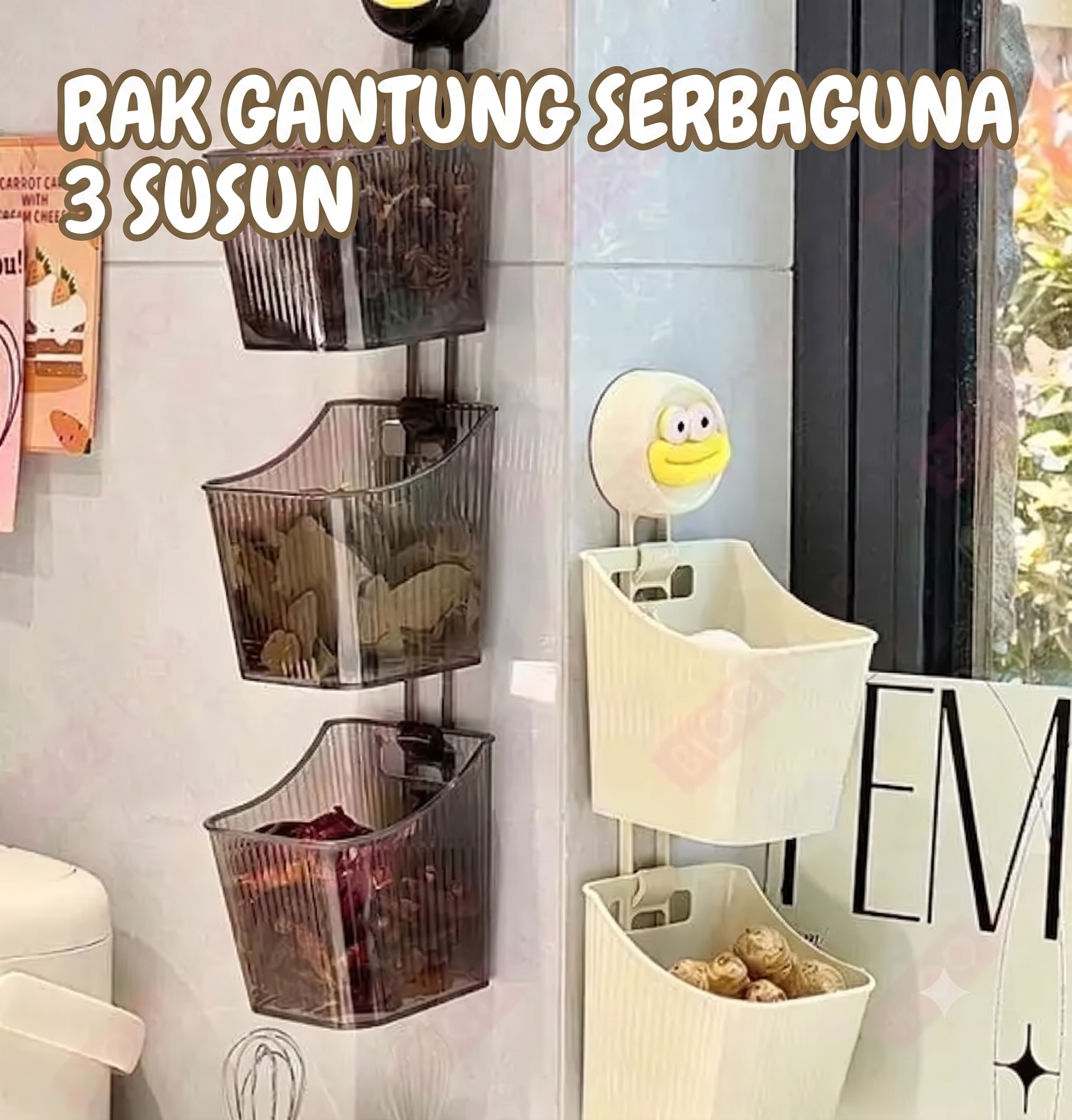 Rak gantung tempel tempat penyimpanan bumbu dapur dan sayur serbaguna 3 susun