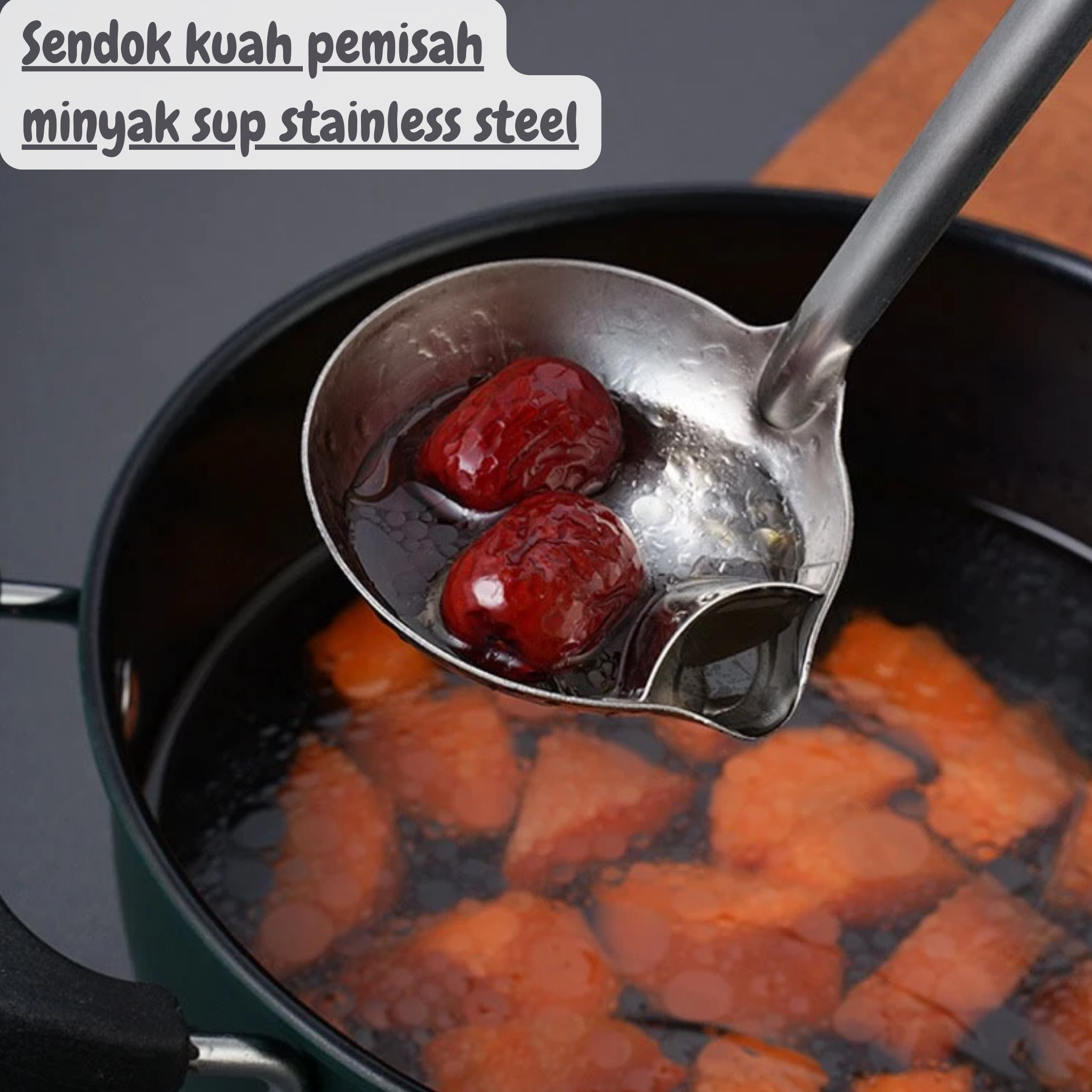 Sendok kuah pemisah minyak sup bahan stainless steel