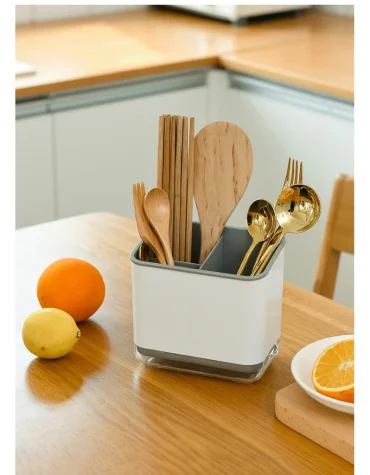 Rak tempat penyimpanan wadah sendok garpu dengan tirisan