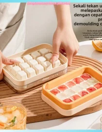 Cetakan baki es batu tekan praktis dengan penutup