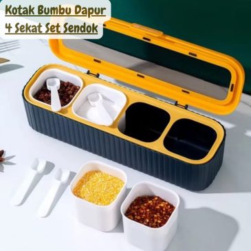 Kotak Bumbu Dapur 4 Sekat Set Sendok - Tempat Bumbu Multifungsi Aesthetic Anti Debu