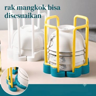 Rak Mangkok Tarik Bisa Diatur Multifungsi - Tempat Tiris Mangkok Piring Plastik Estetik