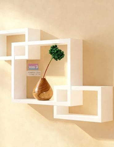 Paket Rak Dinding + Vas Bunga Kayu + Bunga Edelweis Hijau