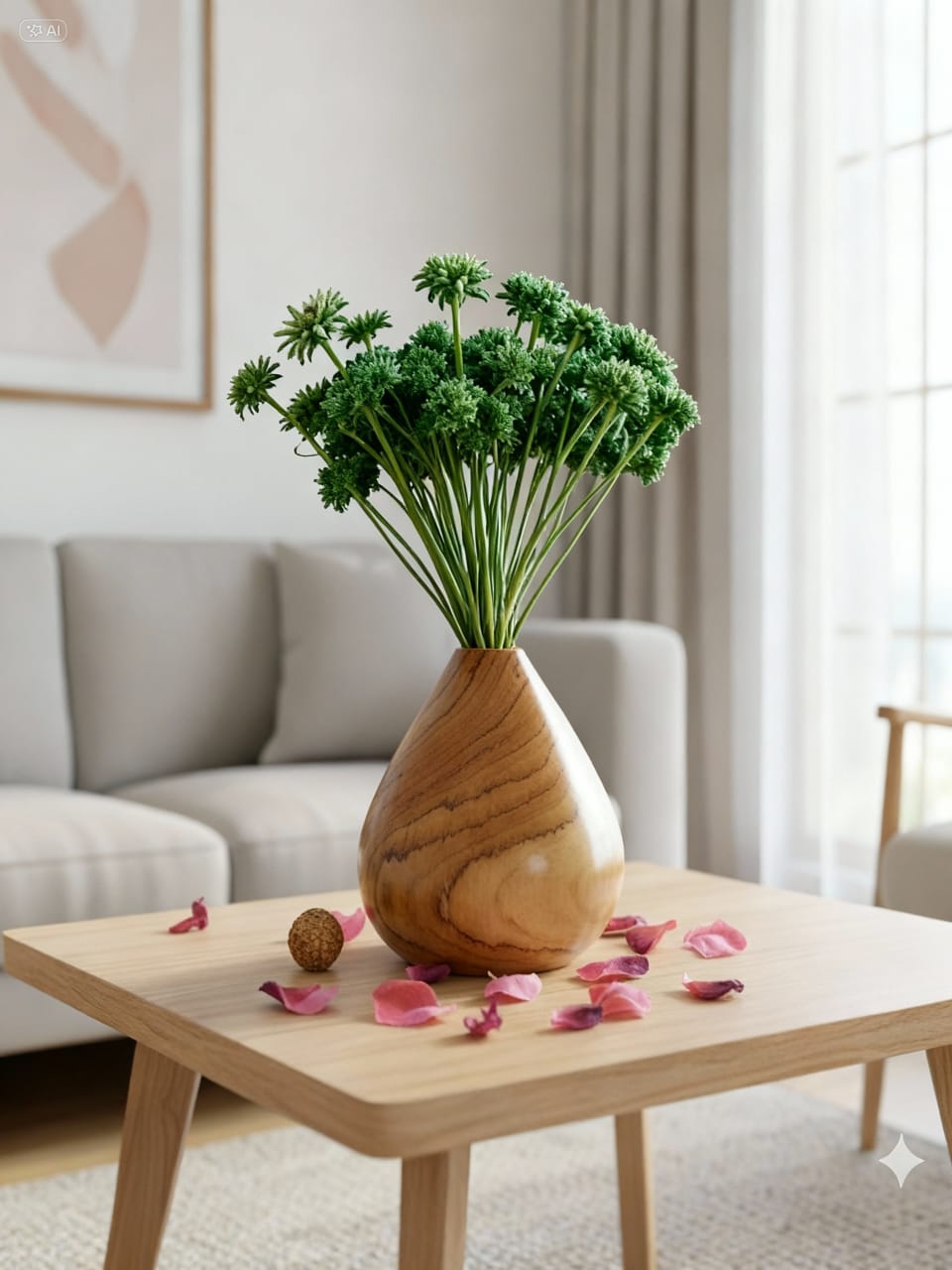 Paket Rak Dinding + Vas Bunga Kayu + Bunga Edelweis Hijau - Gambar 3