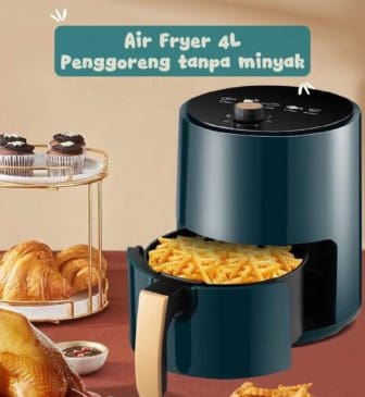 Air Fryer 4L Kapasitas Besar - Penggoreng Tanpa Minyak Low Watt Desain Emerald Gold Premium