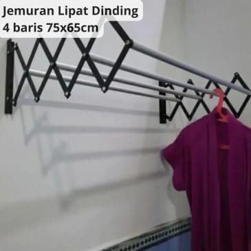 Jemuran Lipat Tempel Dinding Aluminium 4 Baris 75x65cm