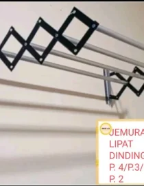 Jemuran Lipat Tempel Dinding Aluminium 4 Baris 75x65cm