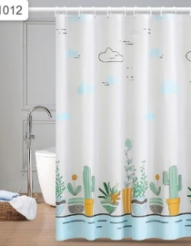 Tirai Kamar Mandi Material Peva 180x180cm Dengan Ring Kait Motif Cactus Garden
