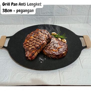 Grill Pan Panggangan Model Wajan Bulat Anti Lengket Serbaguna Dia. 38cm + Pegangan