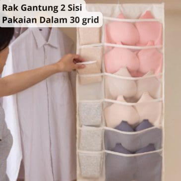 Rak Gantung Dua Sisi / Organizer Pakaian Dalam & Kaos Kaki Praktis, 30 Kotak Premium