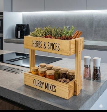 Paket Hemat Rak Tempat Rempah Dapur 2 Tingkat + Spatula 5in1 Bahan Kayu - Gambar 3