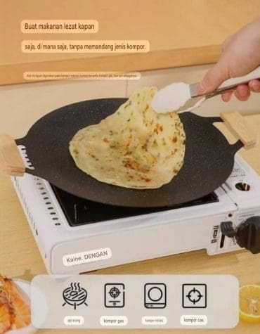 Grill Pan Panggangan Model Wajan Bulat Anti Lengket Serbaguna Dia. 38cm + Pegangan Kayu