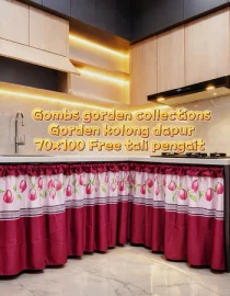 Gorden Penutup Kolong Meja Dapur Tulip Merah Combi 100x70cm